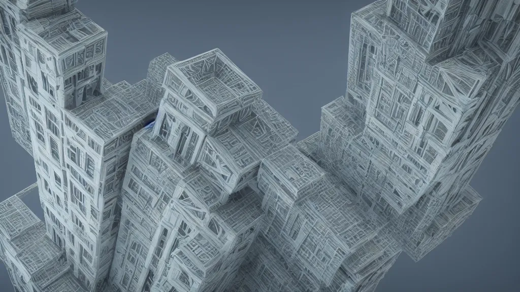 Image similar to impossible 3 d fractal building, octane render