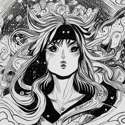 Image similar to winged lioness in outer space, ink on paper, 8k high quality detailed art, trending on art station, manga art, by Eiichiro Oda