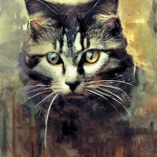 Image similar to nick offerman and a cat morphed together, hybrid, jeremy mann painting