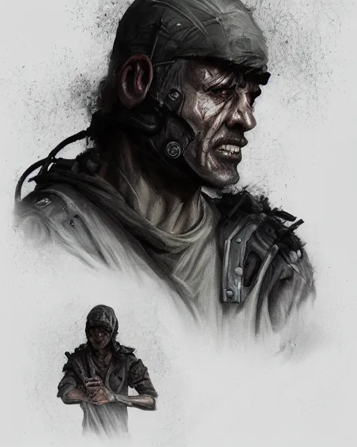 Prompt: rambo exposed to radiation and became scp - 0 0 2 concept art, high detailed, fine art, trending on artstation, smooth draw, sharp focus.