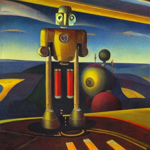 Prompt: robot overlords, observation deck, spaceship interior, view of earth, pj crook, edward hopper, oil on canvas