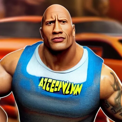 Image similar to dwayne johnson in hotwheels acceleracers