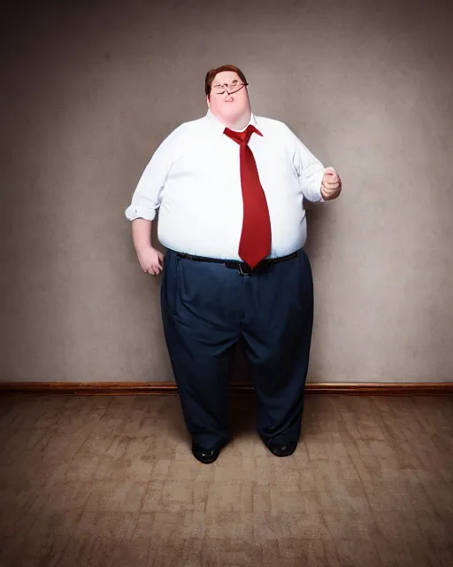 Image similar to Studio Photograph of a real life Peter Griffin from Family Guy in the Style of Annie Leibovitz,