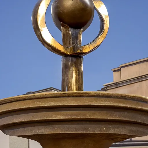 Prompt: art deco sculpture of the sun on top of a fountain