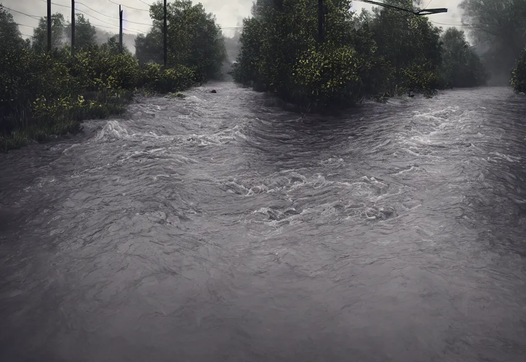 Image similar to kodak portra 4 0 0 photographic and realistic, bath, detailed, octane render, unreal engine, 4 k, artstation, hyper realistic, wide angle, floor flooded, how a river, objects that float, 3 5 mm, sharp focus, soft light, volumetric light fog, in the style of gregory crewdson