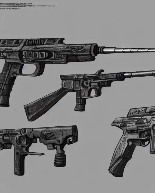 Image similar to realistic concept art of future weapons, detailed, 1 4 5 0, delicate, hyper realism, ultra realistic, 8 k