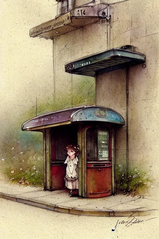 Prompt: (((((1950s bus stop . muted colors.))))) by Jean-Baptiste Monge !!!!!!!!!!!!!!!!!!!!!!!!!!!
