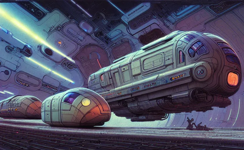 Image similar to urban train design only! 2 0 5 0 s retro future art 1 9 7 0 s science fiction borders lines decorations space machine, mech, robot. muted colors. by jean - baptiste monge, ralph mcquarrie, marc simonetti, 1 6 6 7. mandelbulb 3 d, fractal flame, jelly fish, coral, cinematic lightning