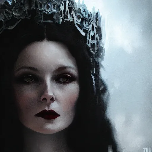 Prompt: closeup portrait of a young and beautiful vivian leigh in gothic clothing, dramatic light, gorgeous view, depth, high detail, digital art, painted by greg rutkowski and seb mckinnon, by tim burton, trending on artstation