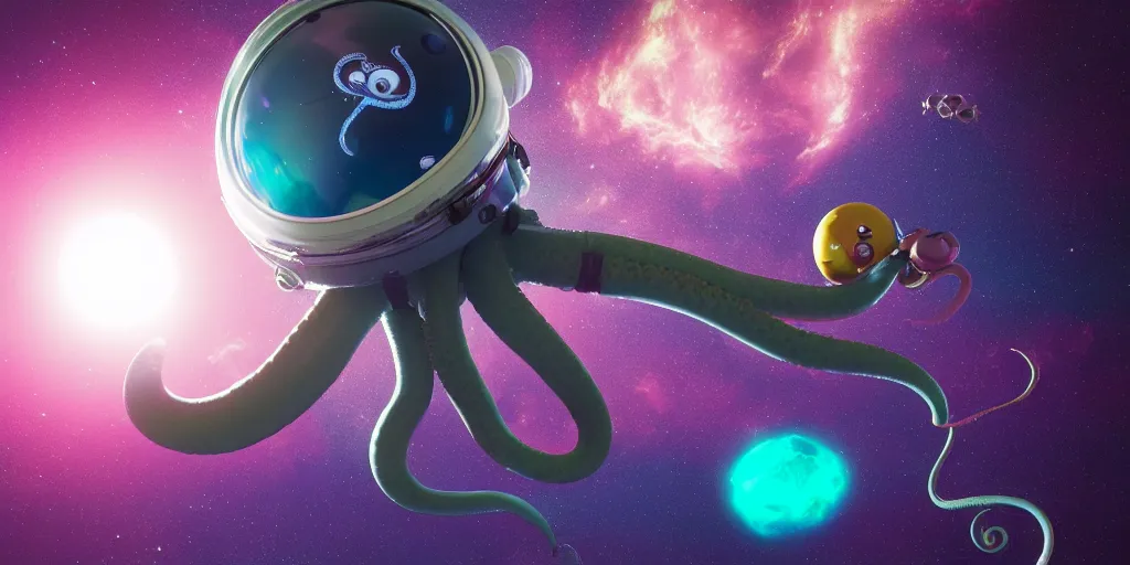 Prompt: octopuss astronaut in outer space, toon shading, ultrarealistic, octane render, nebula