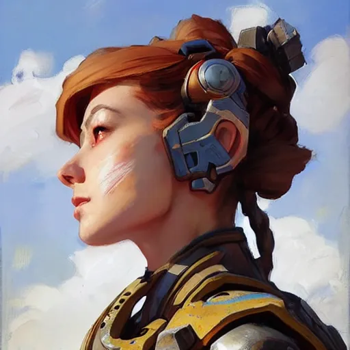 Image similar to greg manchess portrait painting of armored aloy as overwatch character, medium shot, asymmetrical, profile picture, organic painting, sunny day, matte painting, bold shapes, hard edges, street art, trending on artstation, by huang guangjian and gil elvgren and sachin teng