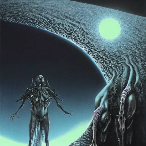 Image similar to the eclipse from berserk, creepy, melting, since, horror, art by wayne barlowe, giger, artgerm