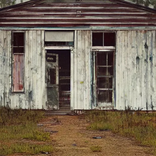 Image similar to an abandoned store's exterior in the middle of nowhere, by william christenberry, ultra detailed, rainy, beautiful