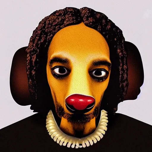 Image similar to a hotdog with the face of snoop dogg inside it