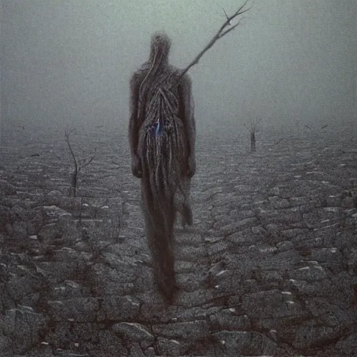 Prompt: survivor walking through apocalyptic new york wasteland, highly detailed beksinski art