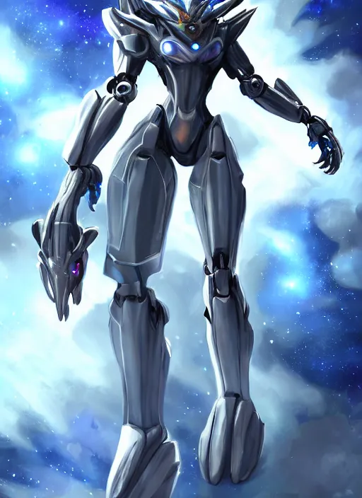 Image similar to cinematic shot, cosmic sized perfectly proportioned stunning beautiful anthropomorphic robot mecha female dragon, space background, larger than galaxies, holding milky way in sharp claws, sleek silver armor, epic proportions, epic size, epic scale, ultra detailed digital art, furry art, macro art, dragon art, giantess art, warframe fanart, furaffinity, deviantart