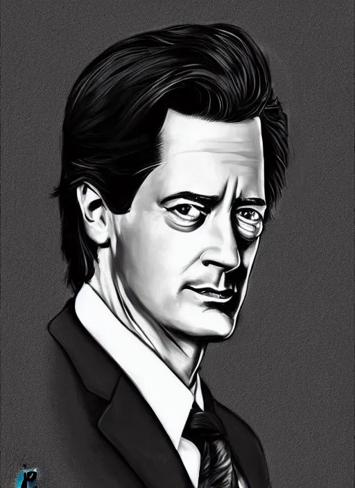 Image similar to portrait of kyle maclachlan as dale cooper by henrik sahlstrom