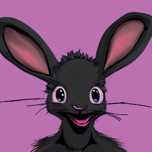 Prompt: A extremely highly detailed majestic hi-res beautiful, highly detailed head and shoulders portrait of a scary terrifying, horrifying, still of a creepy black cartoon rabbit in eraserhead with scary big eyes, earing a shirt laughing, hey buddy, let's be friends, in the style of Walt Disney animation