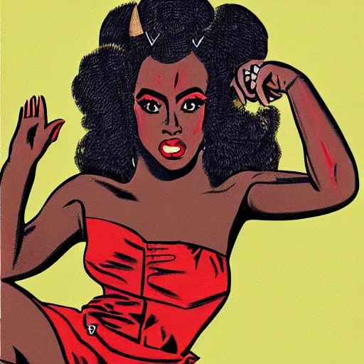 Prompt: black woman with horns, retro 1970s art style