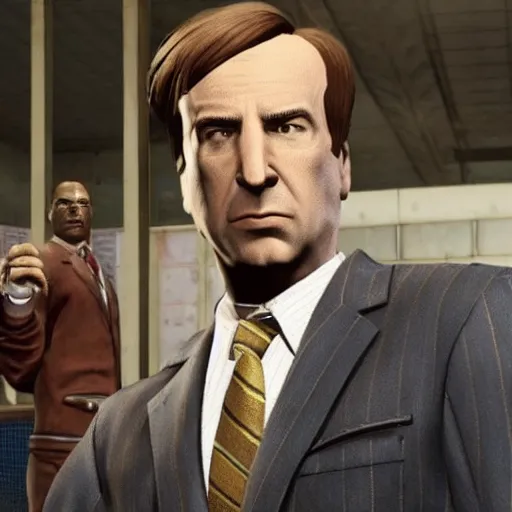 Image similar to Saul Goodman as the main character in Fallout 4