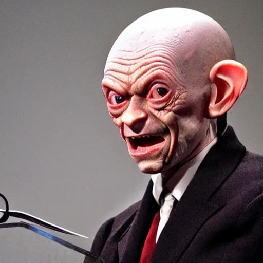 Image similar to president gollum giving a speech