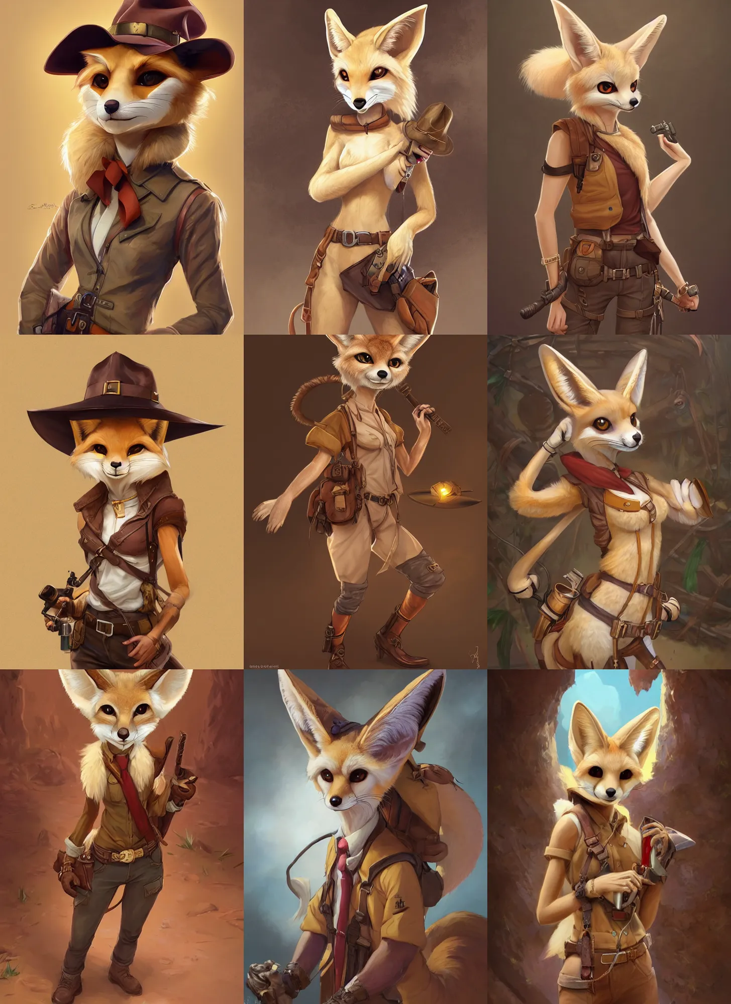 Prompt: beautiful portrait of a female anthropomorphic furry fennec fox fursona cosplaying as indiana jones. character art by stanley artgerm lau, wlop, rossdraws, james jean, andrei riabovitchev, marc simonetti, and sakimichan, trending on artstation
