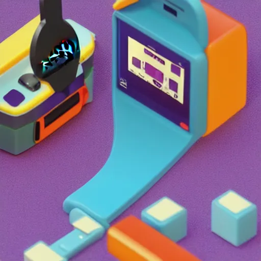 Prompt: isometric cute 3 d low - poly japanese macque using a sony walkman