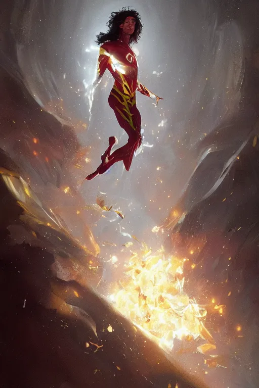 Prompt: ezra miller as flash eating popcorn, ethereal fantasy art by greg rutkowski