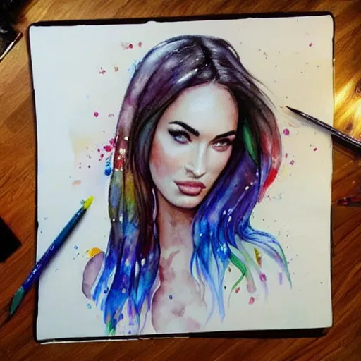 Prompt: megan fox, watercolor art, watercolor painting, aquarelle, fantasy, ultra detailed, color