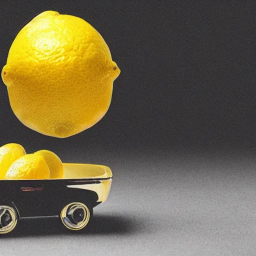 Image similar to a lemon imitating a car