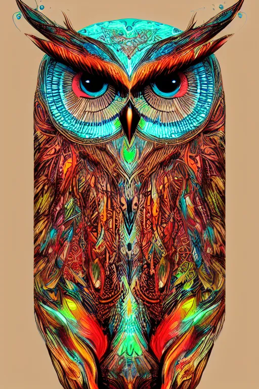 Image similar to glowing owl, beautiful colours, highly detailed, digital art, sharp focus, trending on art station