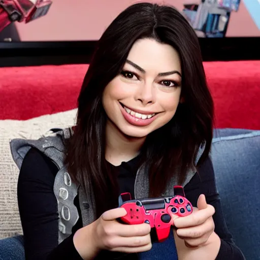 Image similar to miranda cosgrove holding a playstation 5 video game controller