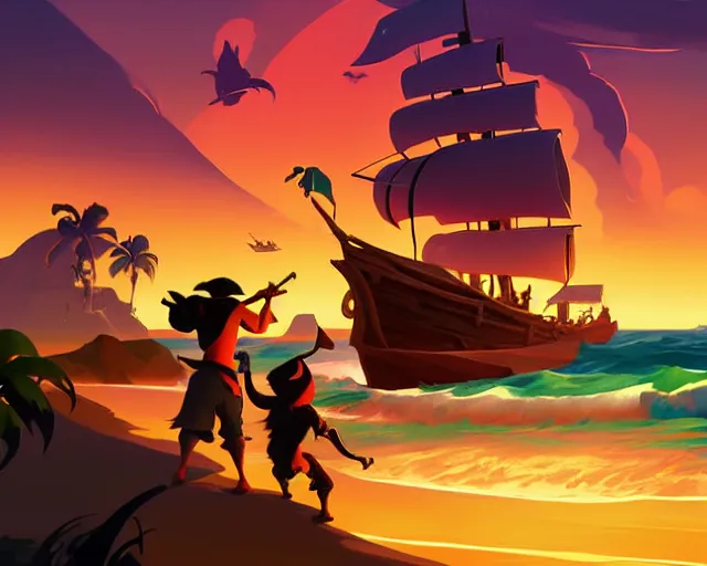 Image similar to painting treasure on sea of thieves, monkey island, game smooth median photoshop filter cutout vector, behance hd by jesper ejsing, by rhads, makoto shinkai and lois van baarle, ilya kuvshinov, rossdraws, rex crowle global illumination