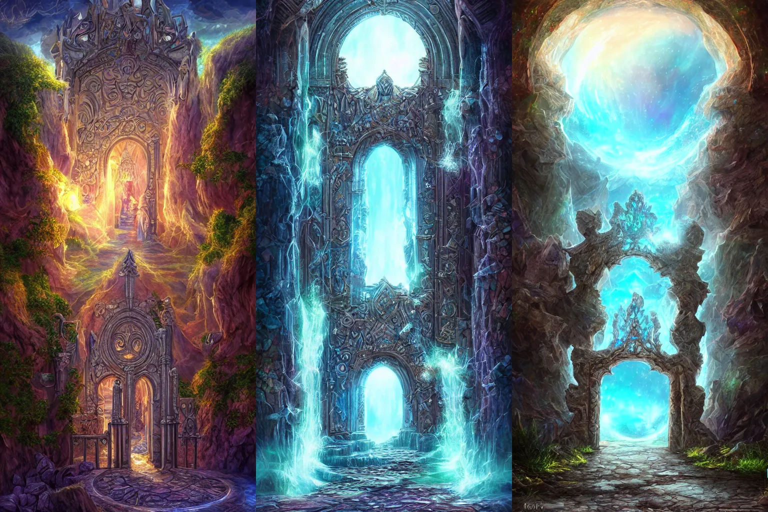 Prompt: The gate to the eternal kingdom of crystals, fantasy, digital art, HD, detailed.