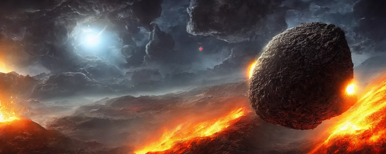 Prompt: a large alien meteor hits the center of the earth, large scale, breathtaking, mixed media, digital art, trending on artstation, 8k, epic composition, highly detailed, AAA graphics