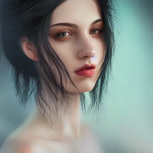 Prompt: fabulous rendition of a magnificent black haired woman, half body portrait, ethereal beauty, digital art, CGSociety, hyperdetailed, artstation, 8k