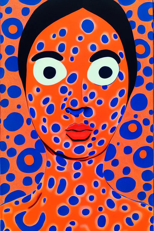 Image similar to a portrait a very ordinary person, by Yayoi Kusama, oil painting, pattern, anatomically correct, beautiful perfect face, large brushstrokes, sharp focus, Highly Detailed