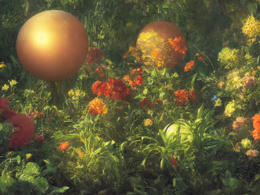 Image similar to sunlight study, the universe is a spheroid region 7 0 5 meters in diameter of kauai wildflower undergrowth, art nouveau, by jan davidz de heem and ( ( ( ( ( lisa frank ) ) ) ) ), 8 k, sharp focus, octane render