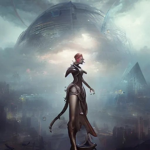 Prompt: angela merkel by ruan jia, tom bagshaw, peter mohrbacher, brian froud, futuristic organic city in the background, epic sky, vray render, artstation, deviantart, pinterest