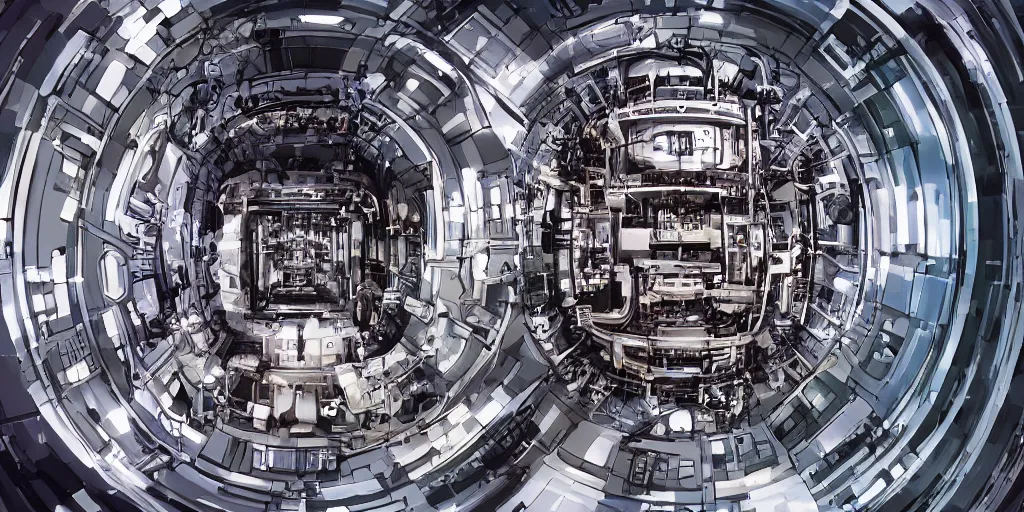 Prompt: inside a fusion reactor, plasma, by Studio Ghibli and Greg Rukowski