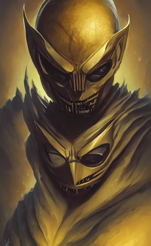 Prompt: dark horror wolverine mf doom glowing bright eyes, yellow skin, centered, digital painting, artstation, concept art, smooth, sharp focus, illustration, artgerm, tomasz alen kopera, peter mohrbacher, donato giancola, joseph christian leyendecker, wlop, frank frazetta