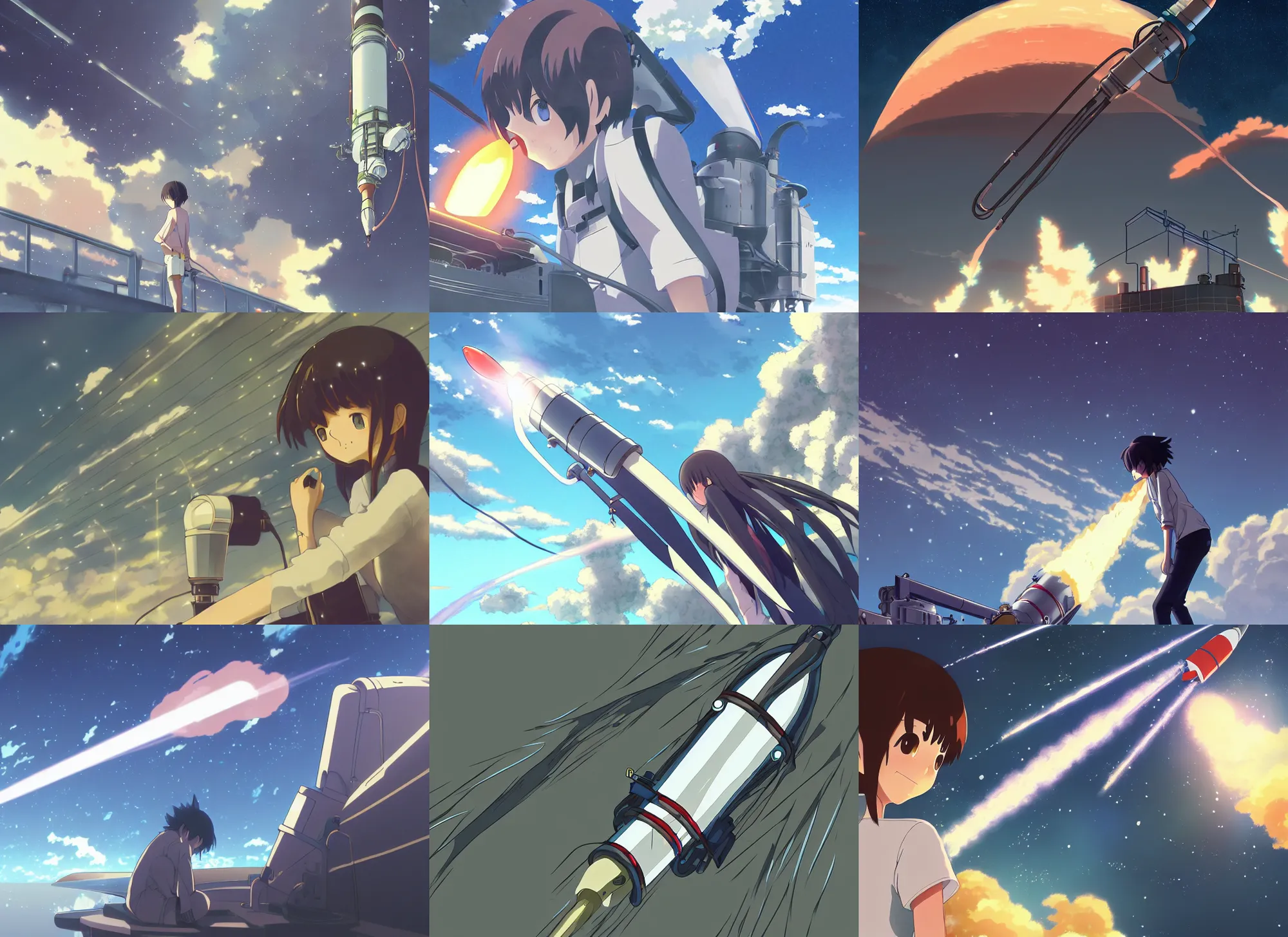Prompt: rocket engine nozzle, anime makoto shinkai, japan, illustration, high temperature