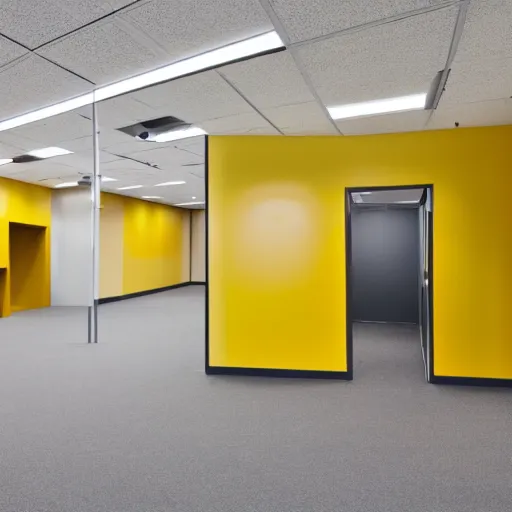 Prompt: yellow office interior liminal space