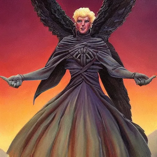 Image similar to painting in style of michael whelan, the dark angel of coffee