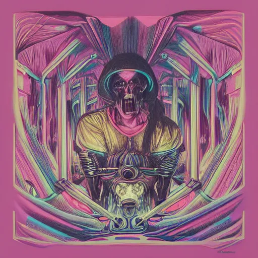 Image similar to pastel screen print on thick paper of album artwork for the band TOOL designed by Ash Thorp and Nychos.