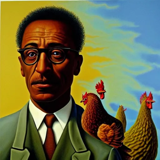 Image similar to gustavo fring and chickens as a zdzisław beksinski painting