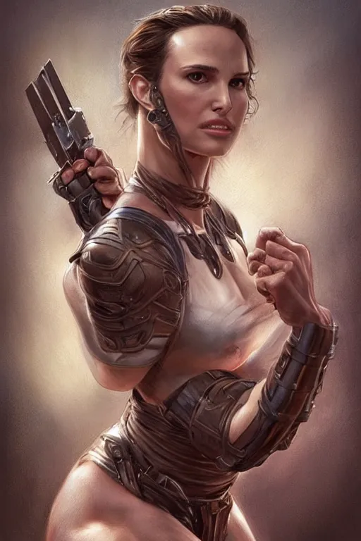 Image similar to muscled Natalie Portman as a ruggedly handsome hero, intricate, elegant, highly detailed, centered, digital painting, artstation, concept art, smooth, sharp focus, illustration, art by artgerm and donato giancola and Joseph Christian Leyendecker, Ross Tran, WLOP