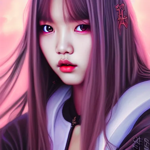 Image similar to lalisa manoban of blackpink, grim reaper costume, tarot card, highly detailed, digital painting, smooth, sharp focus, illustration, ultra realistic, 8 k, art by artgerm and alphonse mucha