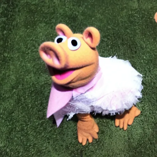 Prompt: miss piggy Muppet sitting on a chair