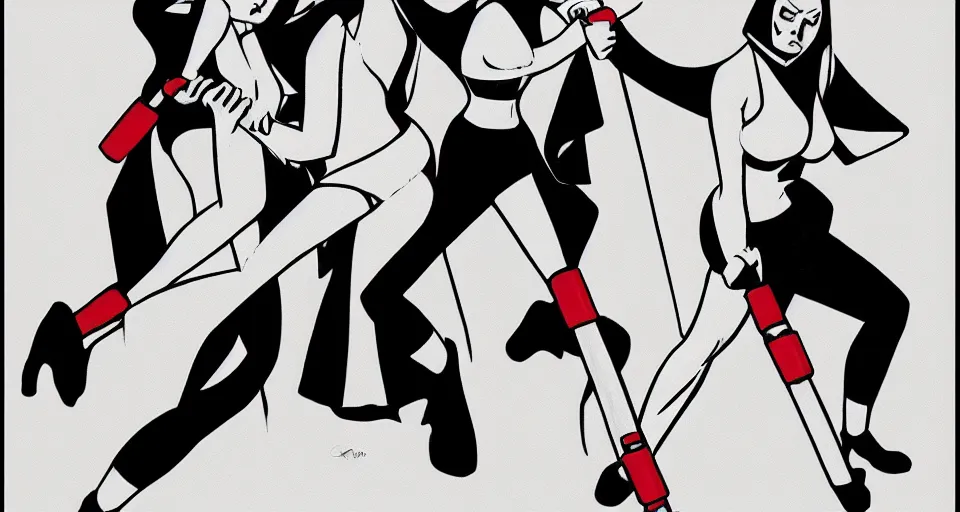 Image similar to a comic book illustration of nuns with nunchucks by Bruce Timm